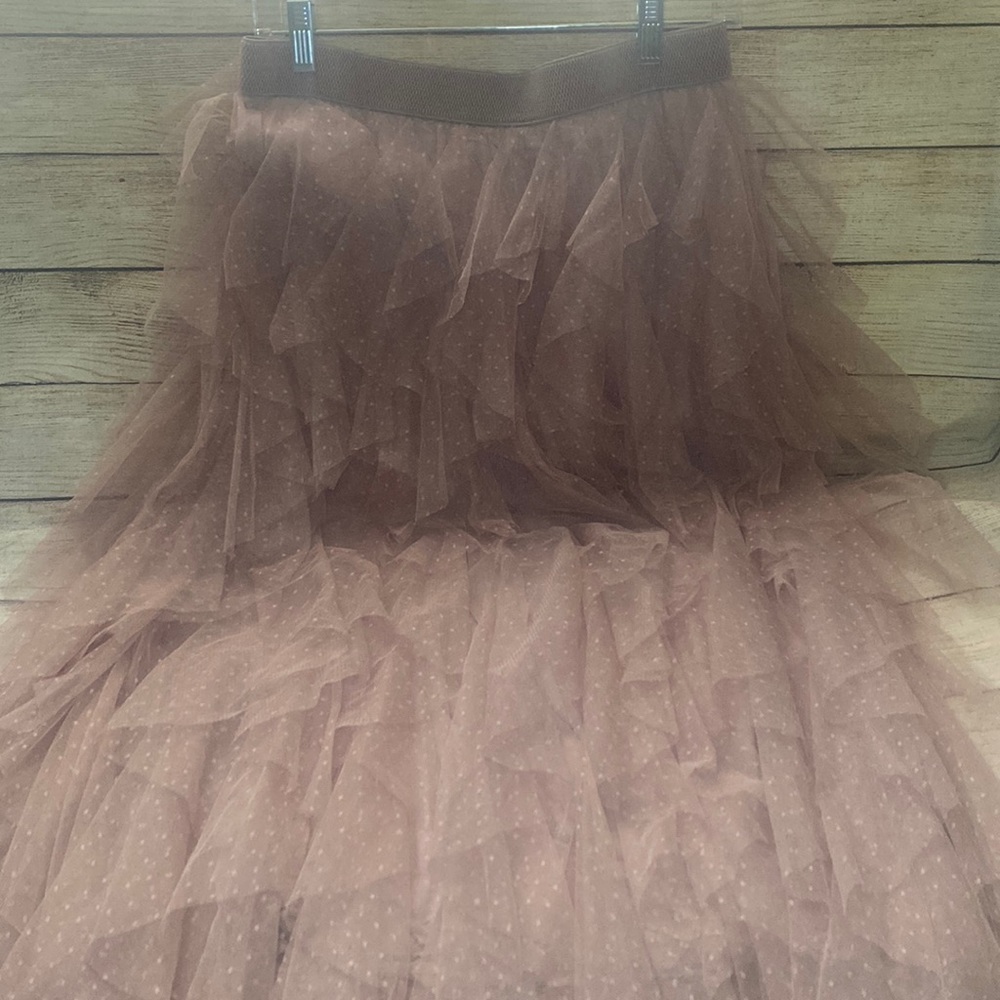 Anthropologie Ruffled Tulle Midi Skirt